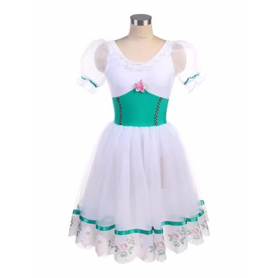 Turquoise blue with white flowers  professional ballet dance dress for women girls long tutu skirts modern ballerina professional ballet dance competition long skirts